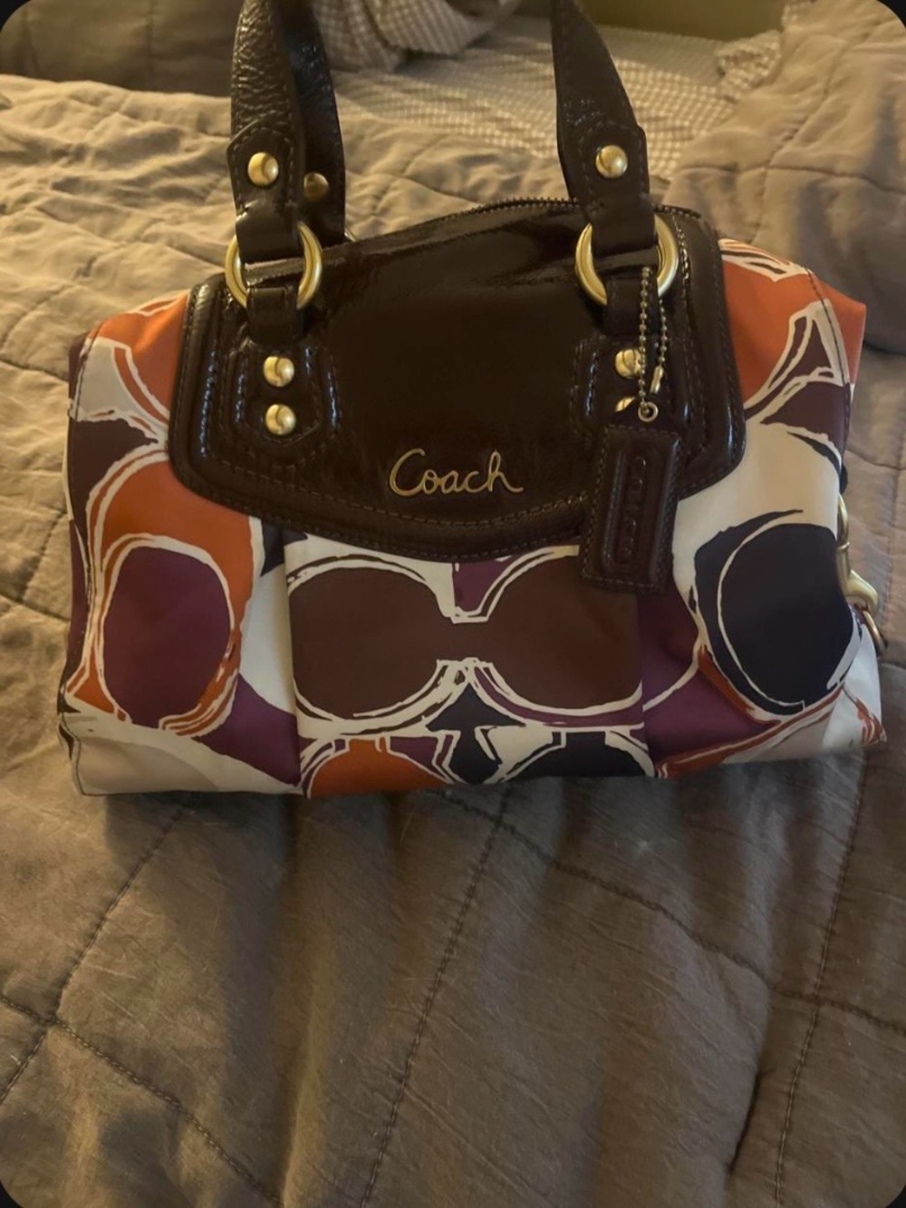 Vintage Coach Multicolor Canvas Satchel - Brown Trim